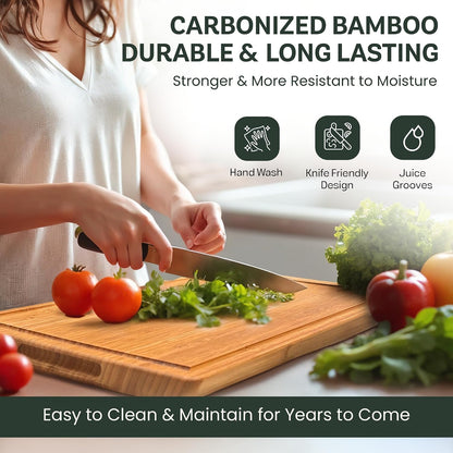 Bamboo Cutting Board Set of 3, Reversible Wood Cutting Boards for Kitchen