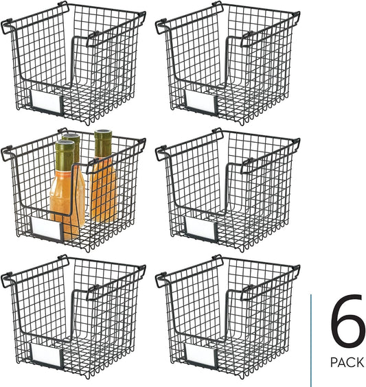 iDesign Classico Storage Basket with Handles for Pantry, Kitchen, Bathroom, Countertop, and Desk Organization, Stackable-Medium