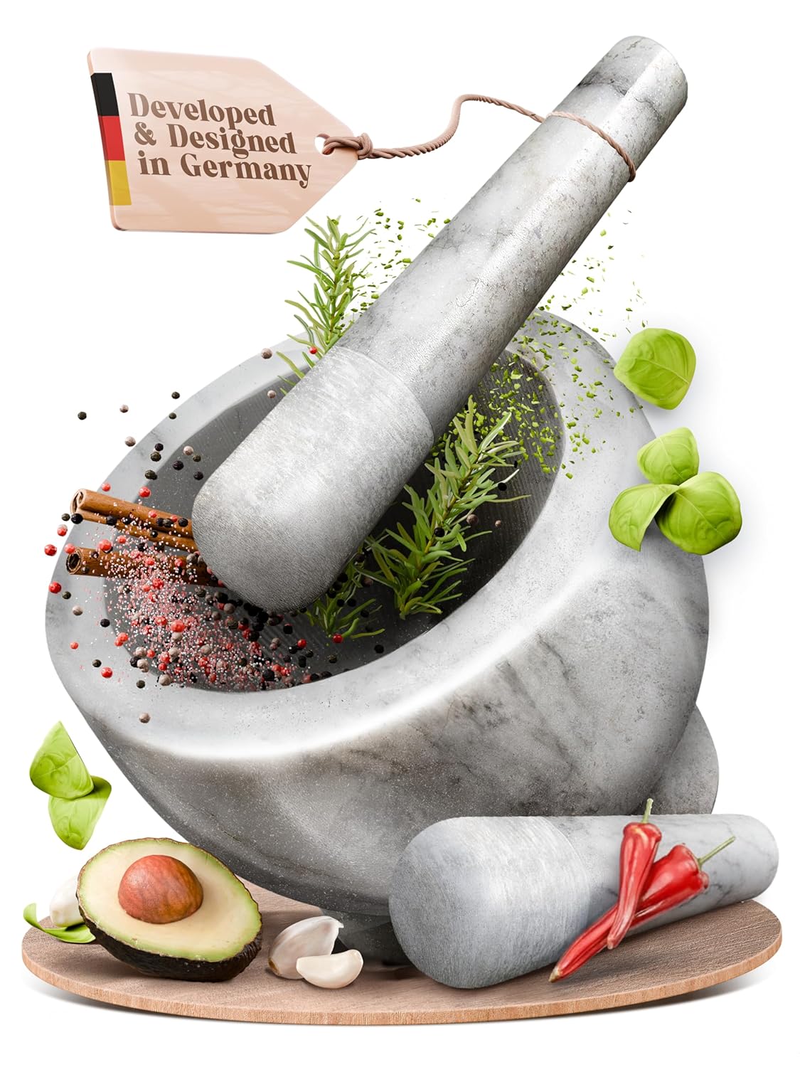 ChefSofi Mortar and Pestle Set (Gray, 2-Cups)