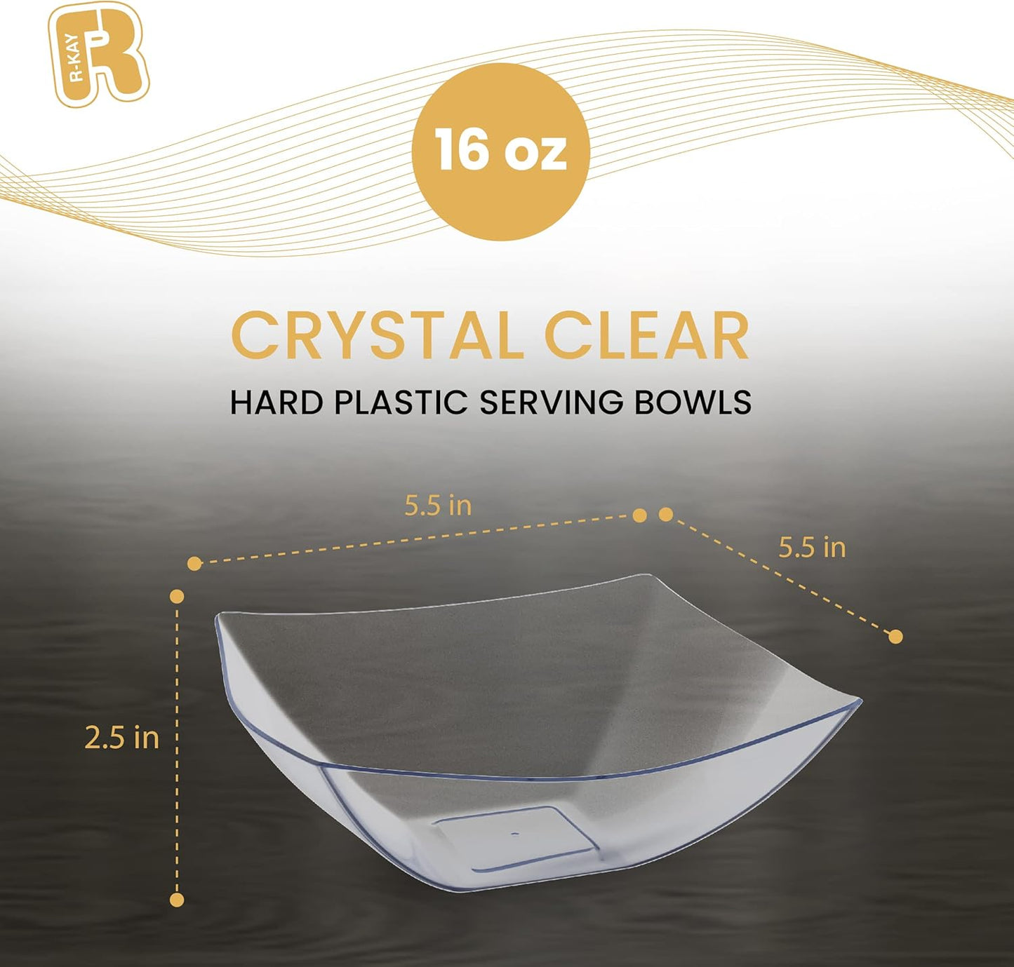 R-kay 6 Pack Square Plastic Serving Bowls - Clear Plastic bowls 16 Oz - Disposable Serving Bowls Heavy Duty For Weddings Catering And Birthday parties