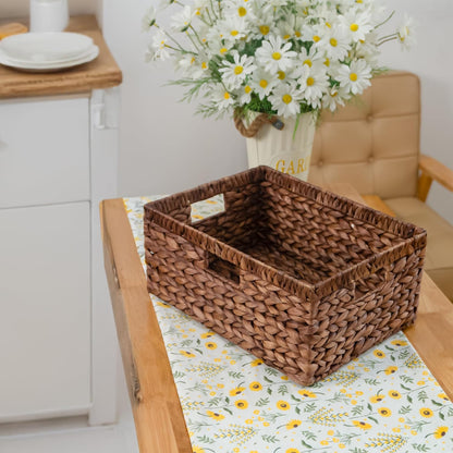 KOKODO Wicker Storage Basket Set of 2, Rectangular Baskets for Shelves with Handles & Chalkboard Labels, Handwoven Water Hyacinth Baskets for Organizing Pantry, Closet & Home.