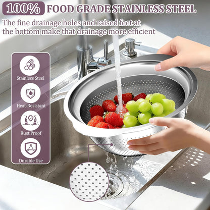 4-1 Colander with Bowl & Spoons Set - Rotatable Colander for kitchen with New Upgraded Graters, Food Strainer(Patented) for Pasta, Fruits, Vegetables, Funny Presents for Women, Beige