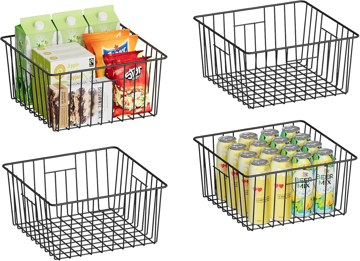 X-cosrack Metal Wire Basket Pantry Baskets Foldable Cabinet Organizers with Handles-6 Pack-12"x9"x6", Food Storage Freezer Organizer Bins for Kitchen Bathroom Laundry Closet Garage - Patent Design