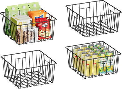 X-cosrack Metal Wire Basket Pantry Baskets Foldable Cabinet Organizers with Handles-6 Pack-12"x9"x6", Food Storage Freezer Organizer Bins for Kitchen Bathroom Laundry Closet Garage - Patent Design