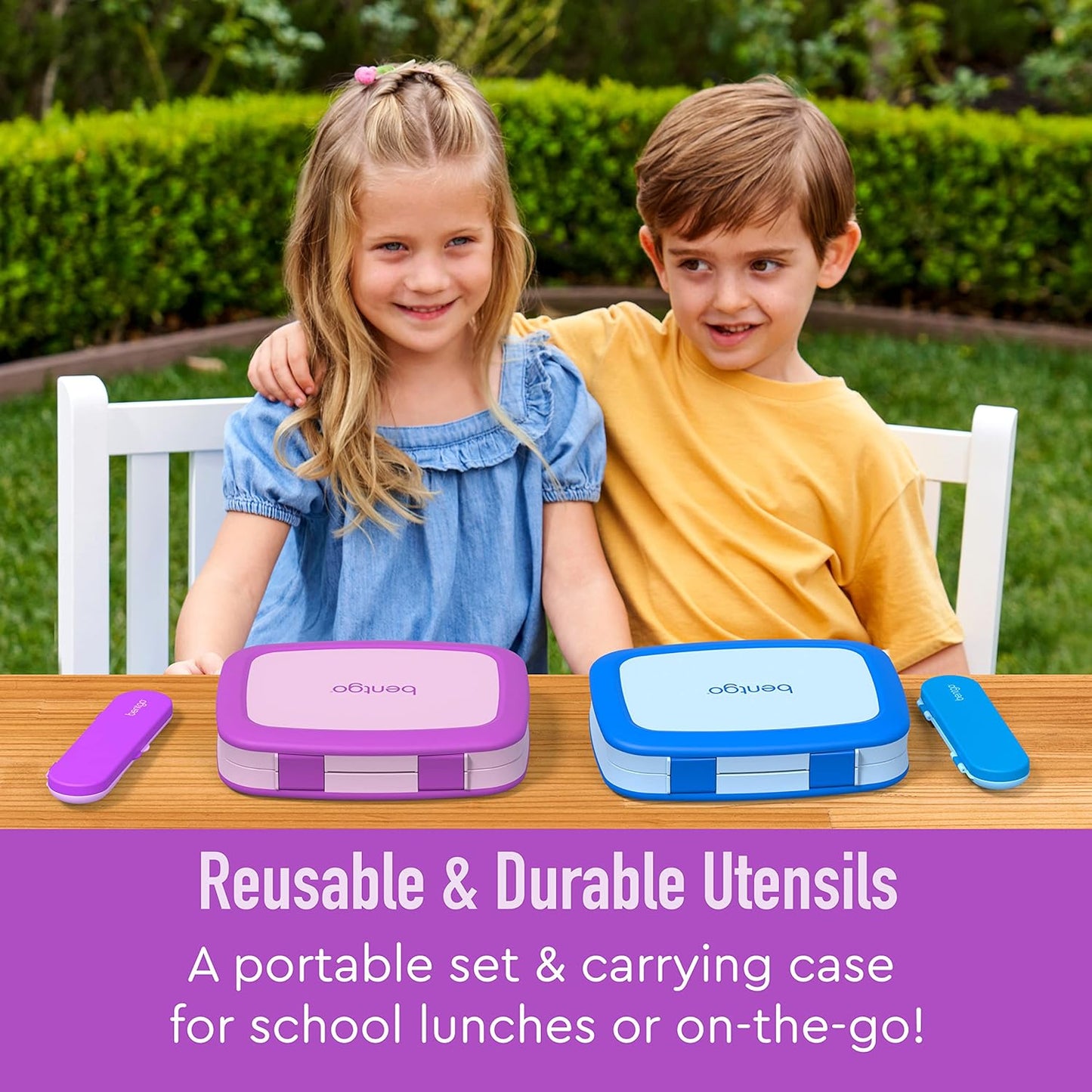 Bentgo Kids Utensil Set - Reusable Plastic Fork, Spoon & Storage Case - BPA-Free Materials, Easy-Grip Handles, Dishwasher Safe - Ideal for School Lunch, Travel, & Outdoors (Shark)