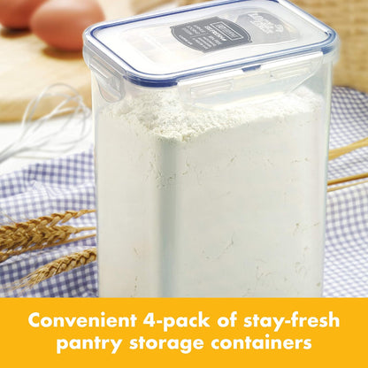 Lock & Lock Easy Essentials Food Storage Bin Set for Pasta, Flour, Sugar/Airtight Container Lids/BPA-Free/Dishwasher Safe, 8 Piece - Clear