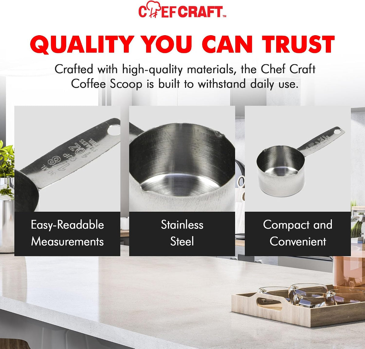 Chef Craft Select Coffee Measurer/Scoop, 4 inch, 2 tbsp, Stainless Steel