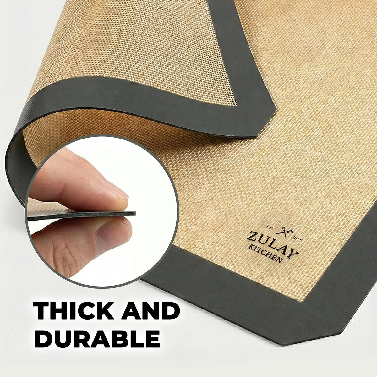 Zulay Kitchen Silicone Baking Mat – 16.5"×11.6" BPA-Free Reusable Baking Sheet, Heat Resistant 480°F – Non-Slip Border, Perfect for Cookies, Bread, Pastries & Oven Use - (Dark Gray)
