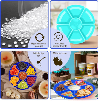 3 Pcs Sectional Round Plastic Serving Tray Platters 11inch Unbreakable Chip and Dip Divided Serving Plates,Round 7 Compartments Multifunctional Food Platter for Snack,Nuts,Candy,Dried Fruit,Veggies
