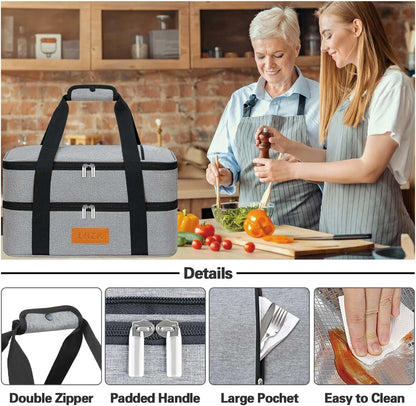 LHZK Insulated Casserole Carriers for Hot or Cold Food, Lasagna Holder Tote for Potluck Parties, Beach, Picnic, Travel, Fits 11x15 or 9x13 Dish (Black)