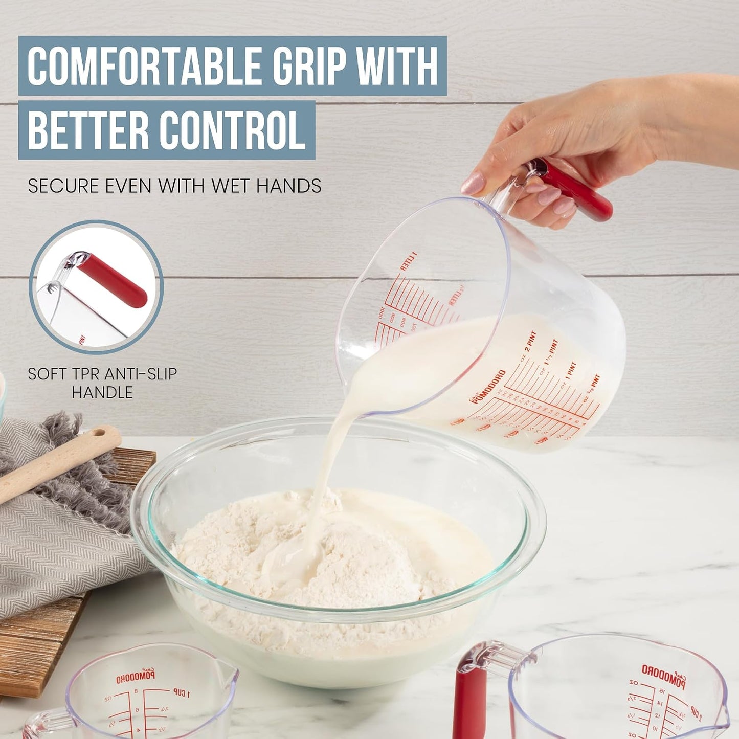 Chef Pomodoro 3-Piece Liquid Meausuring Cups Set - Ml and Oz Measuring Cup