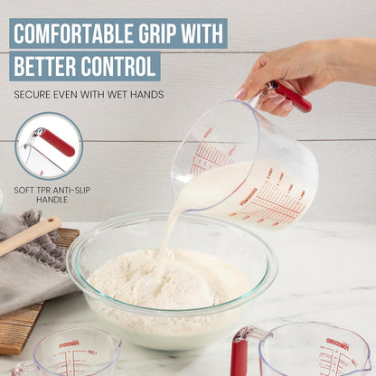 Chef Pomodoro 3-Piece Liquid Meausuring Cups Set - Ml and Oz Measuring Cup