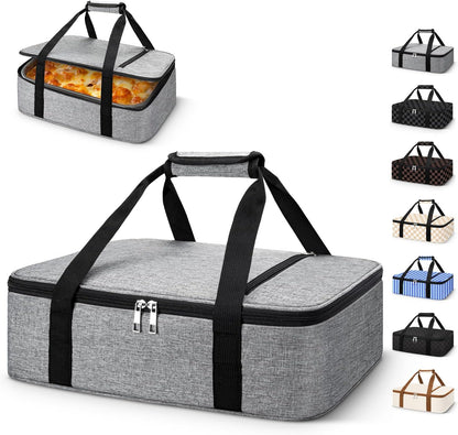 Coobiiya Insulated Casserole Carrier,Lasagna Lugger Tote Keeps Food Hot or Cold,Thermal Lunch Bag Warmer & Cooler Carrier Bag,Portable Tote Bag Fits 9" x 13" Baking Dish for Picnic and Cookout