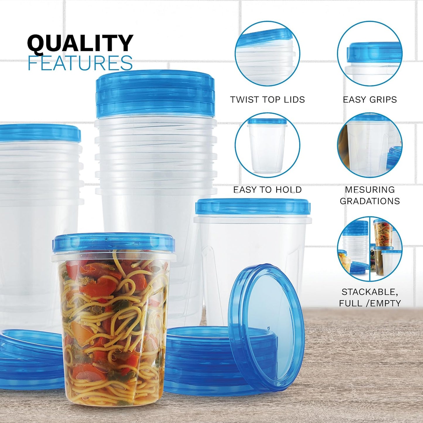 Tafura 10 Pack Leakproof Freezer Containers for Food with Twist Top Lids - 32 Oz BPA Free Reusable Plastic Soup Containers with Screw On Lids - Ideal for Meal Prep, Leftovers & Pantry Organization