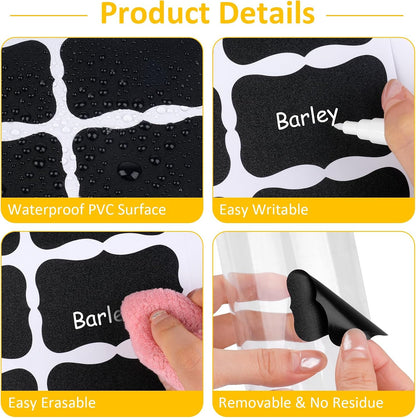 230 Pcs Labels for Jars, 2 Size Waterproof Chalkboard Labels for Food Containers, Storage Bins, Mason Jars, Reusable Blackboard Stickers with 1 Erasable Chalk Marker (Irregular Shape)