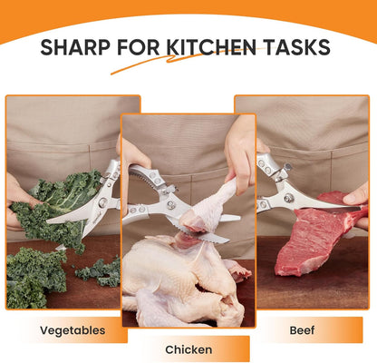 Kitchen Scissors Food Cutting: Heavy Duty Poultry Meat Shears - Stainless Steel All Purpose for Home Cooking & Restaurant