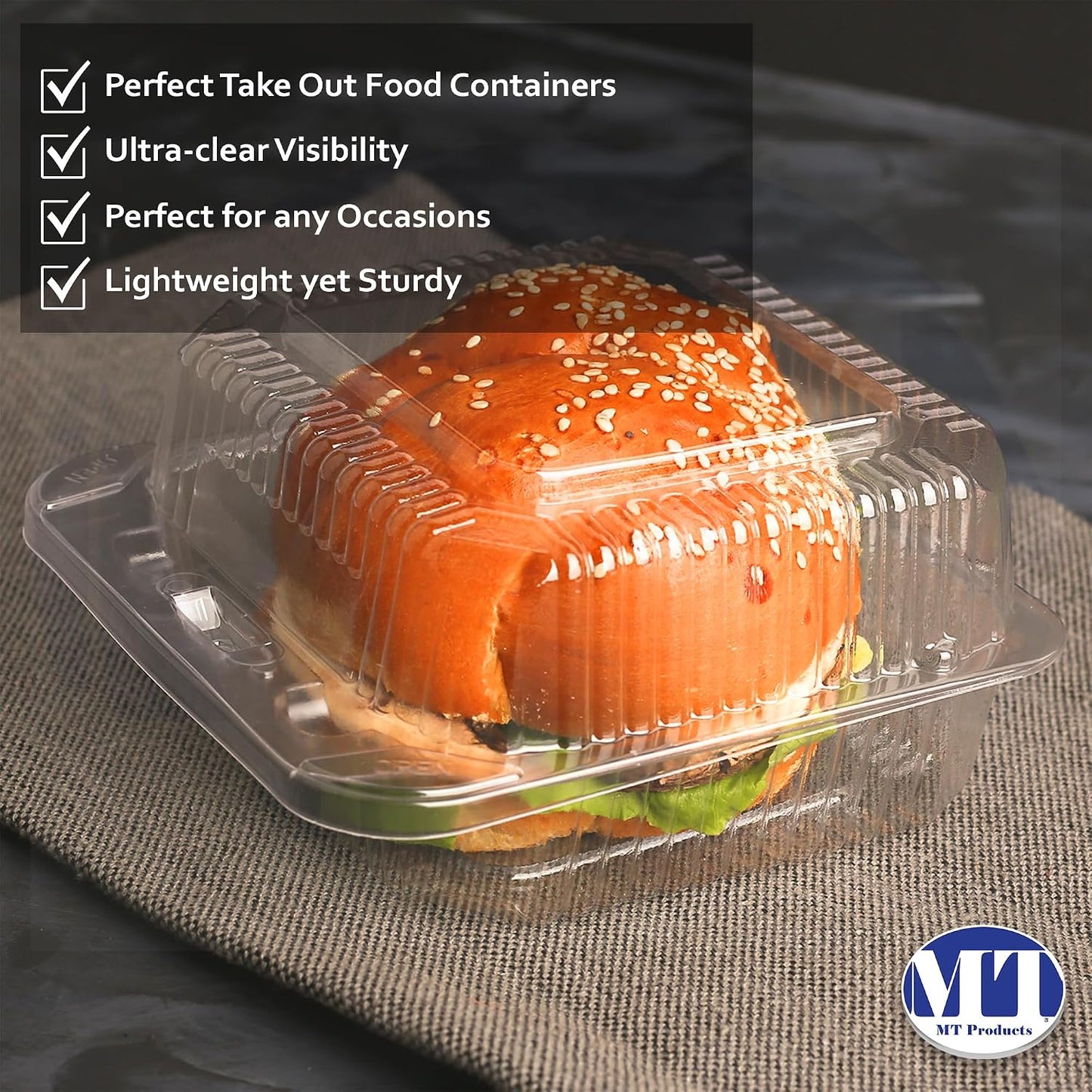 MT Products Clear Cake Slice Container 5" x 5" x 2.75" - To go Square Plastic Container (Pack of 40) - Made in the USA