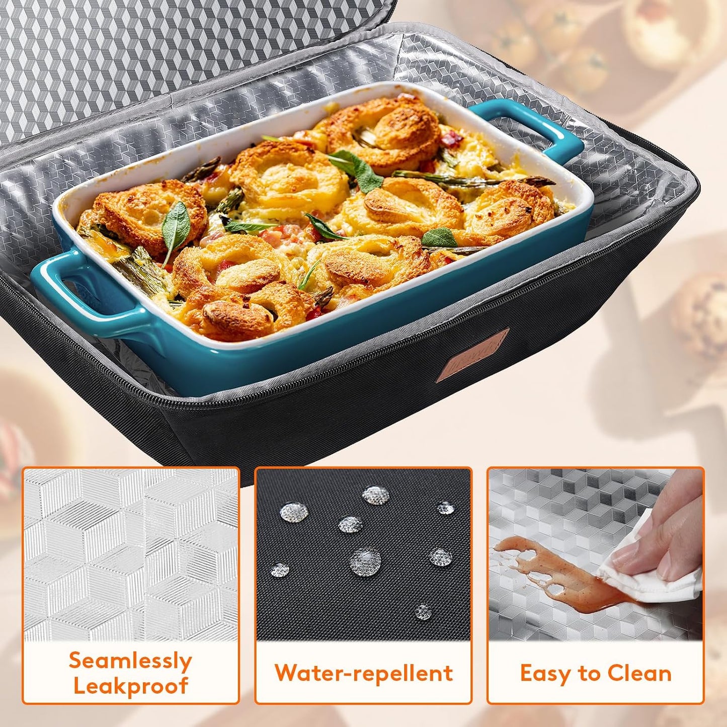 Lifewit Insulated Casserole Carrier for Hot or Cold Food, Thermal Lasagna Lugger Tote, Casserole Dish Carrier for Potluck Parties Picnic, Fits 9"x13" Baking Dish, Gray