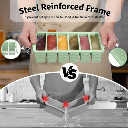 4-Pack Silicone Freezer Trays with Lid,2*【2 Large 2-Cup(500ml)&6 Small 1/2-Cup(125ml)】Soup Freezer Container Molds,Ice Cube Tray For Meal Prep&Freezing Soup,Stews,Sauces,Oven&Dishwasher-Safe