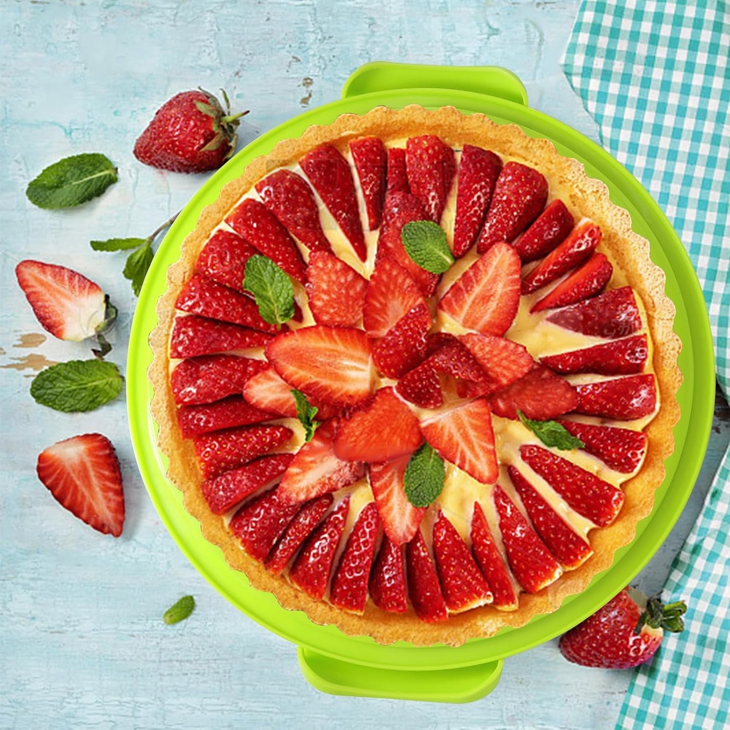 12inch Portable Pie Carrier with Lid and Cupcake Muffin Tart Cookie Keeper Food, for Wedding Party Baby Shower Party Christmas (Green)