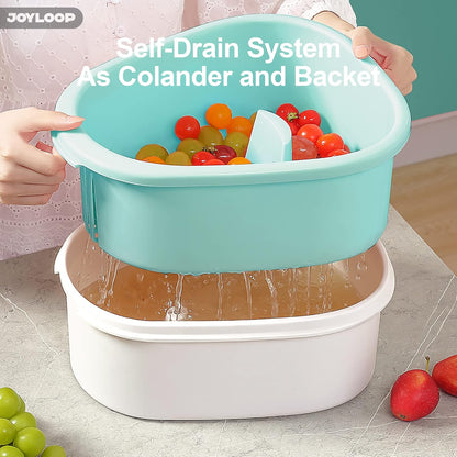 JOYMOOP Fruit Washer and Spinner with Brush, Large Cleaning Bowl for Fruits, Vegetables and Salad, Produce Scrubber