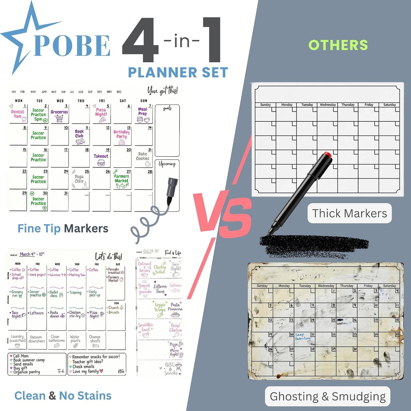 Magnetic Dry Erase Calendar for Fridge – 3 Pack Monthly Whiteboard Meal Planning Board w/4 Markers – Daily Task, Weekly Planner & Schedule Board for Refrigerator, Kitchen & Office Use