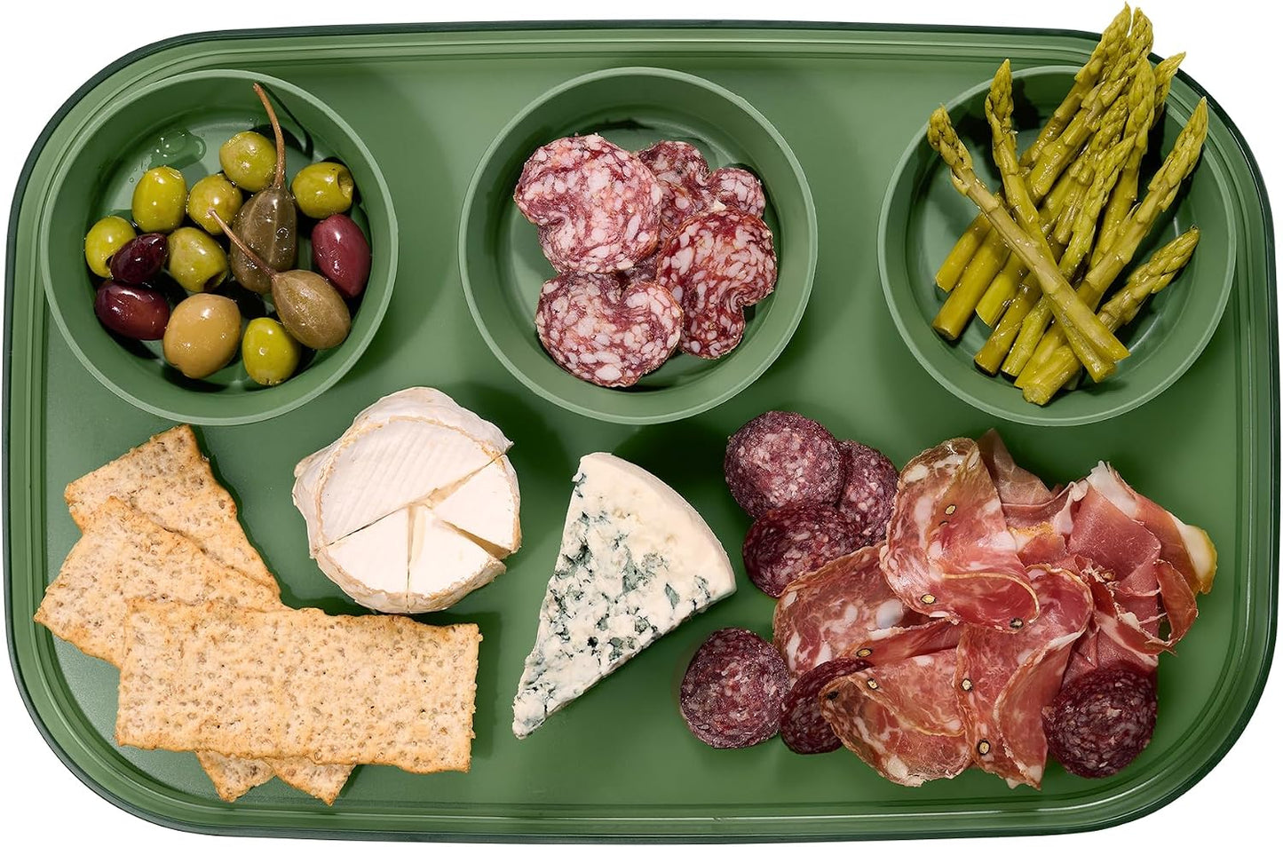 madesmart dipware 3 Bowl Serving Tray, Stackable & Removable Dip Bowls for Charcuterie, Guacomole, Snacks, Veggies, Premium Dishwasher & Microwave Safe, Multipurpose Plate & Bowl, Olive