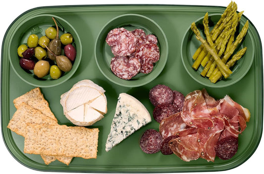 madesmart dipware 3 Bowl Serving Tray, Stackable & Removable Dip Bowls for Charcuterie, Guacomole, Snacks, Veggies, Premium Dishwasher & Microwave Safe, Multipurpose Plate & Bowl, Olive