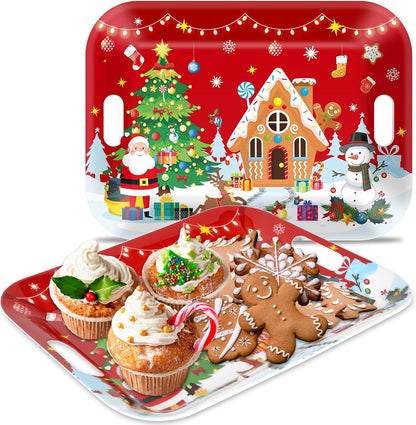 2Pcs Winter Serving Trays 16.1 x 11.1 Inch Large Melamine Christmas Trays Platters with Handles Rectangular Snowflake Melamine Dish for Serving Food Outdoor Dinner Dessert Plates Party Decorations