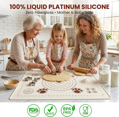 Silicone Baking Pastry Dough Mat 28"x20" with Measurements & Raised Edge