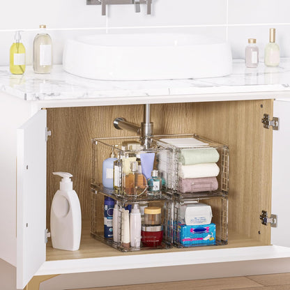 Vtopmart 8 Pack Large Stackable Storage Drawers,Clear Acrylic Drawer Organizers with Handles, Easily Assemble for Fridge, Bathroom,Kitchen Undersink,Cabinet,Pantry Organization and Storage