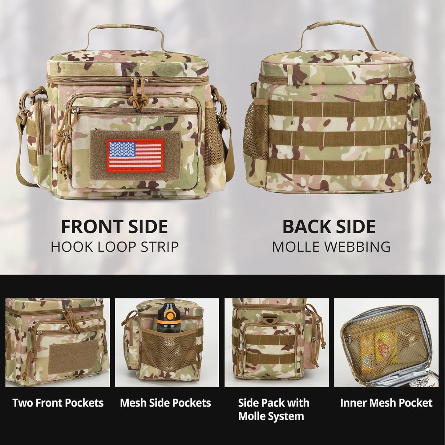 Lunch Box for Men, Tactical Lunch Bag MOLLE Webbing Leakproof Insulated Lunch Cooler Women Adult Meal with Adjustable Shoulder Strap Lunch Pail (Blue)