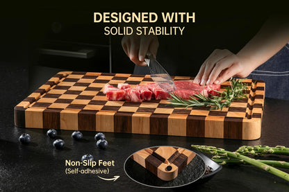 THETCHRY Cutting Boards for Kitchen, Checkered Walnut Wooden Cutting Board