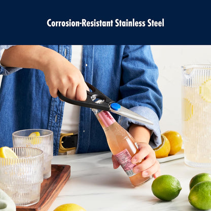 HENCKELS Kitchen Shears, Made in Japan, Kitchen Scissors, Multi-Purpose Scissors with Stainless Steel Blades, Built-In Bottle Opener & Soft Grip – Dishwasher Safe