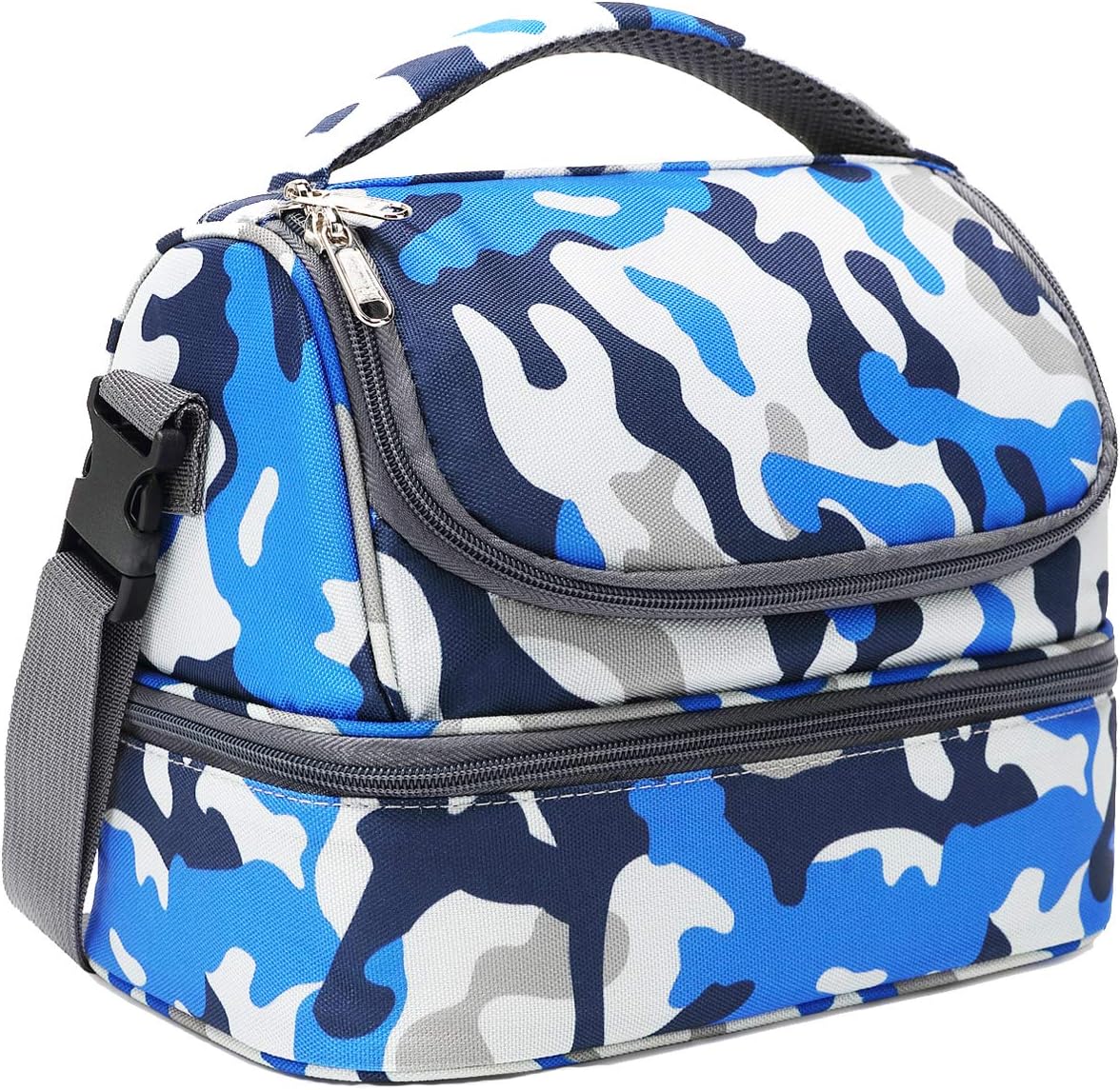 FlowFly Kids Double Decker Cooler Insulated Lunch Bag Large Tote for Boys, Girls, Men, Women, With Adjustable Strap, Unicorn