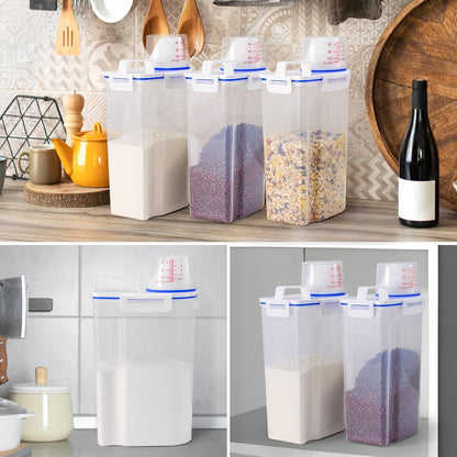 2 Pcs 5.5Lbs Rice Dispenser Storage Containers, Rice Container with Measuring Cup & Pour Spout, Kitchen Plastic Airtight Container for Cereal, Grain, Flour, Sugar, Oatmeal, Dry Pet Dog Food