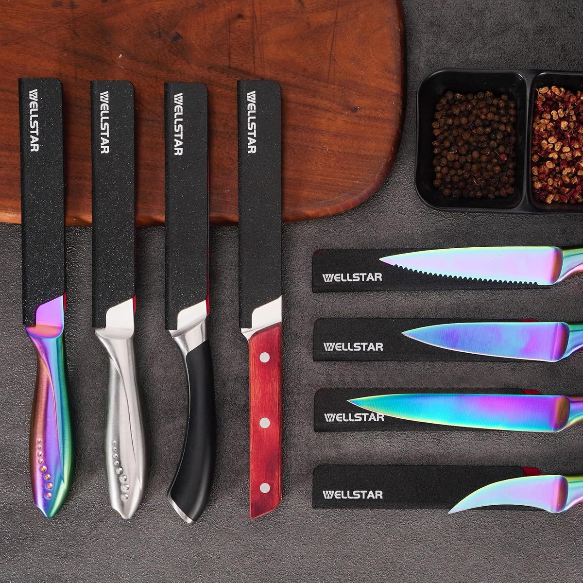 WELLSTAR Knife Edge Guards 8 Inch, Universal Blade Covers, BPA Free ABS Protective Blade Sheaths, Non-Scratch Felt Lining Kitchen Knives Covers (Knives not included)
