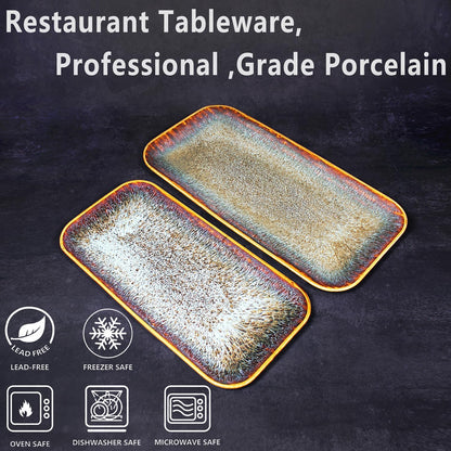 Porcelain Plate Set Large Serving Tray Set of 4, Reusable Serving Platters for Party Food, Cookie, Appetizer, Charcuterie, Snack, Dessert Display,Stackable Kitchen Dish 14.4 INCH