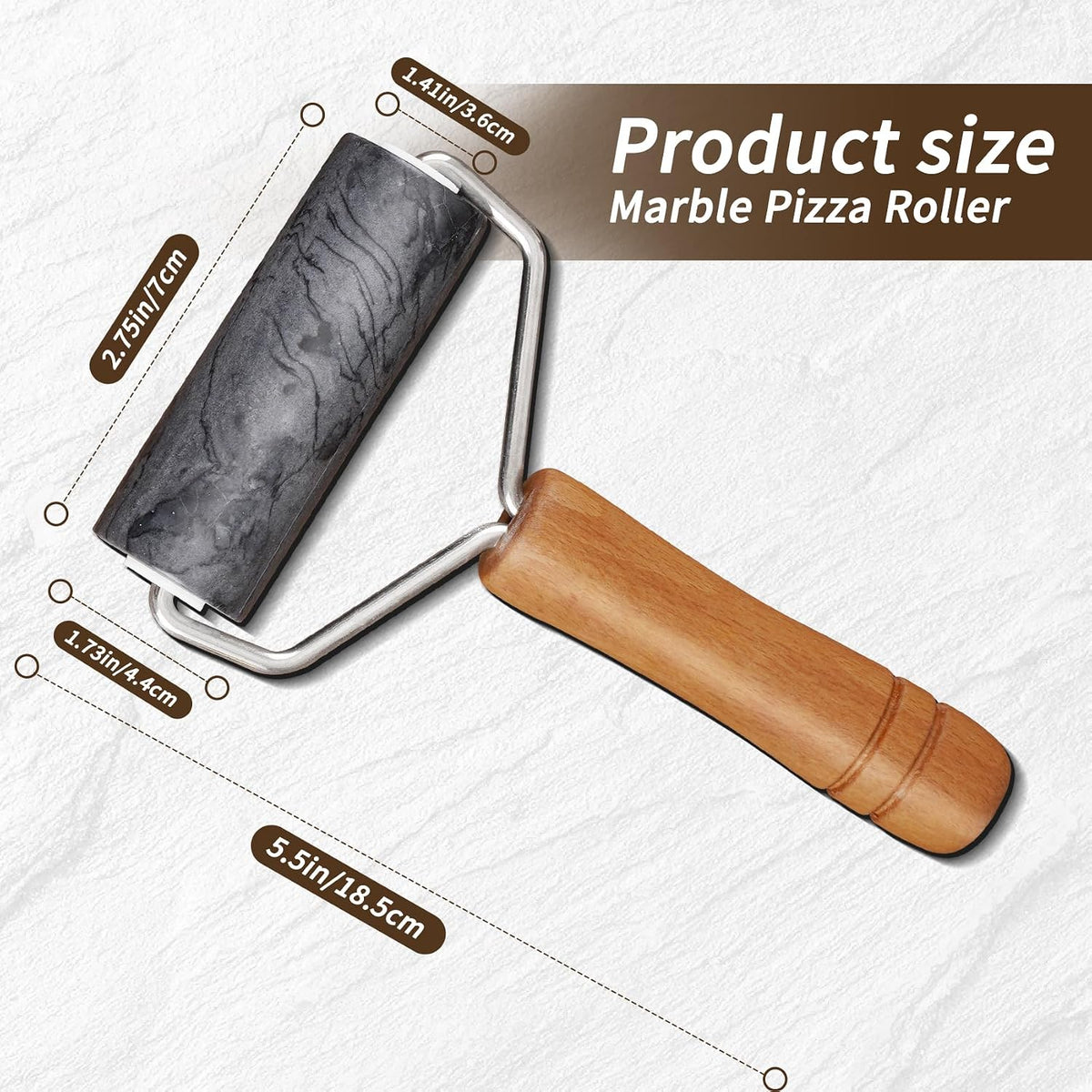 Small Marble Rolling Pin Pizza Roller for Baking (Type B Black)