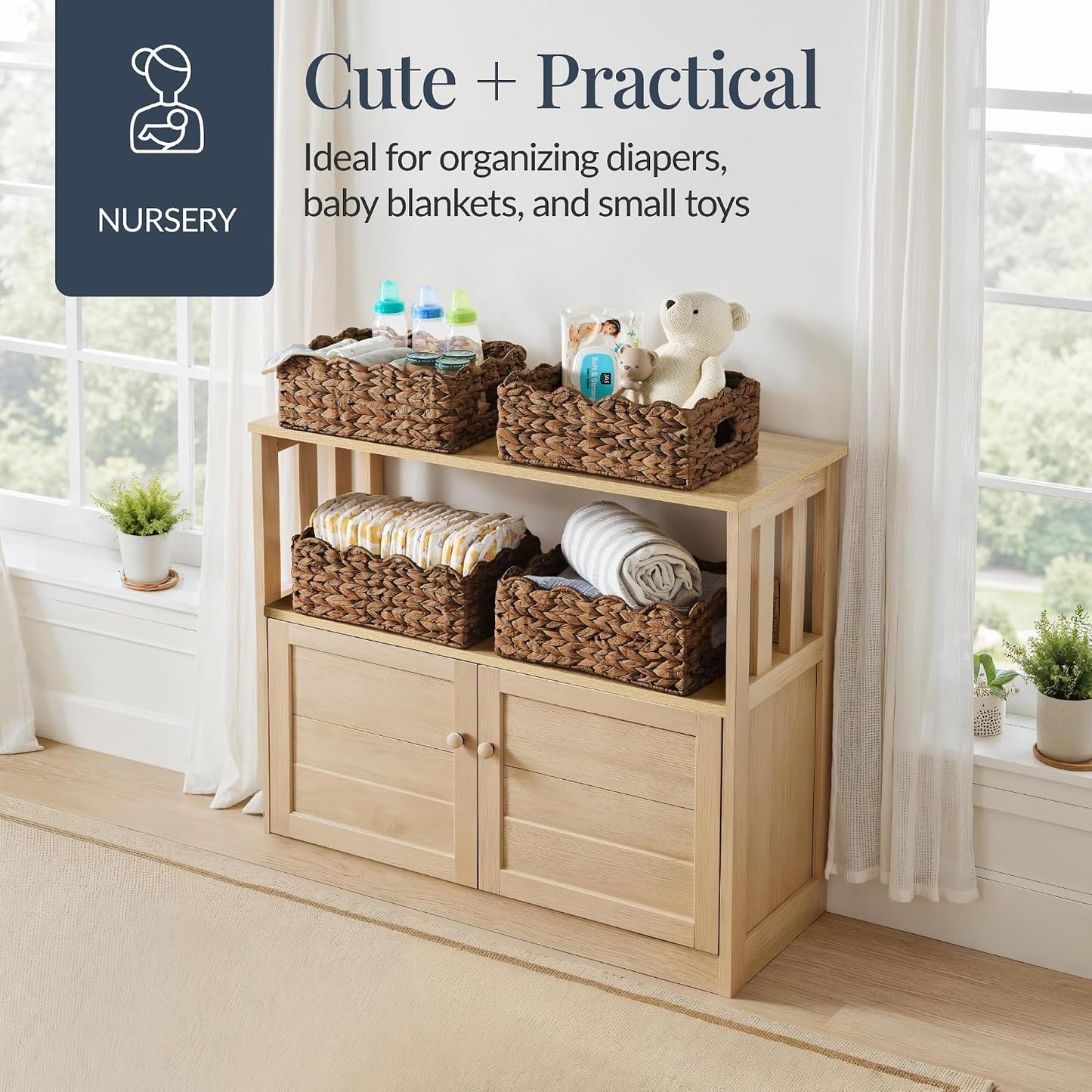 Best Choice Products 9x12 Scalloped Shelf Baskets, Woven Storage Bins, Storage Organizers for Pantry, Living Room, Bedroom, Nursery & Laundry, 4 Pack - Natural with White Trim