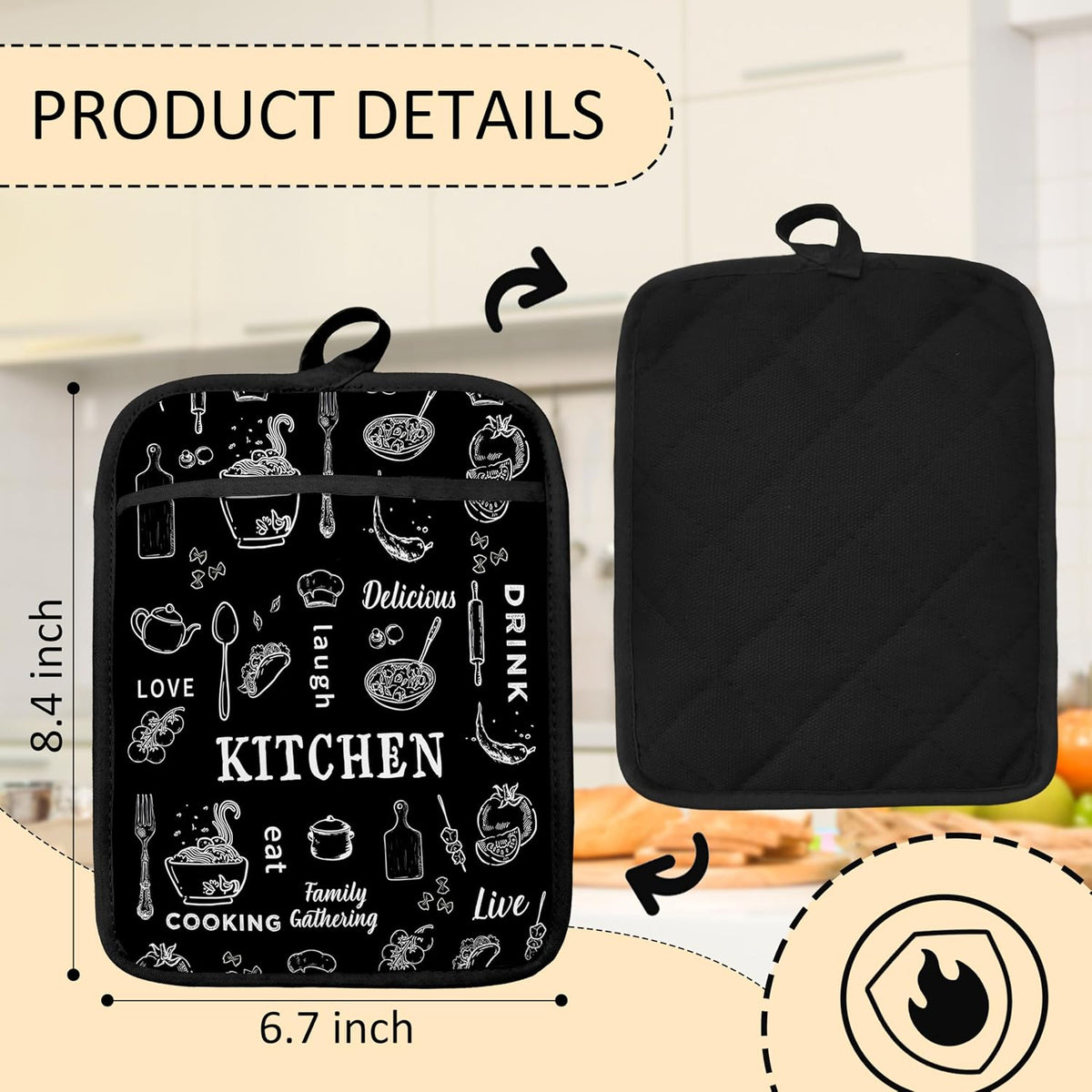 Dark Kitchen Pot Holders 2 Pack Set, Gifts for Cooking Lovers, Chef Gifts for Men Women, Retro Cook Chef Heat Resistant Oven Hot Pads for Kitchen Countertop Baking，075 Potholder