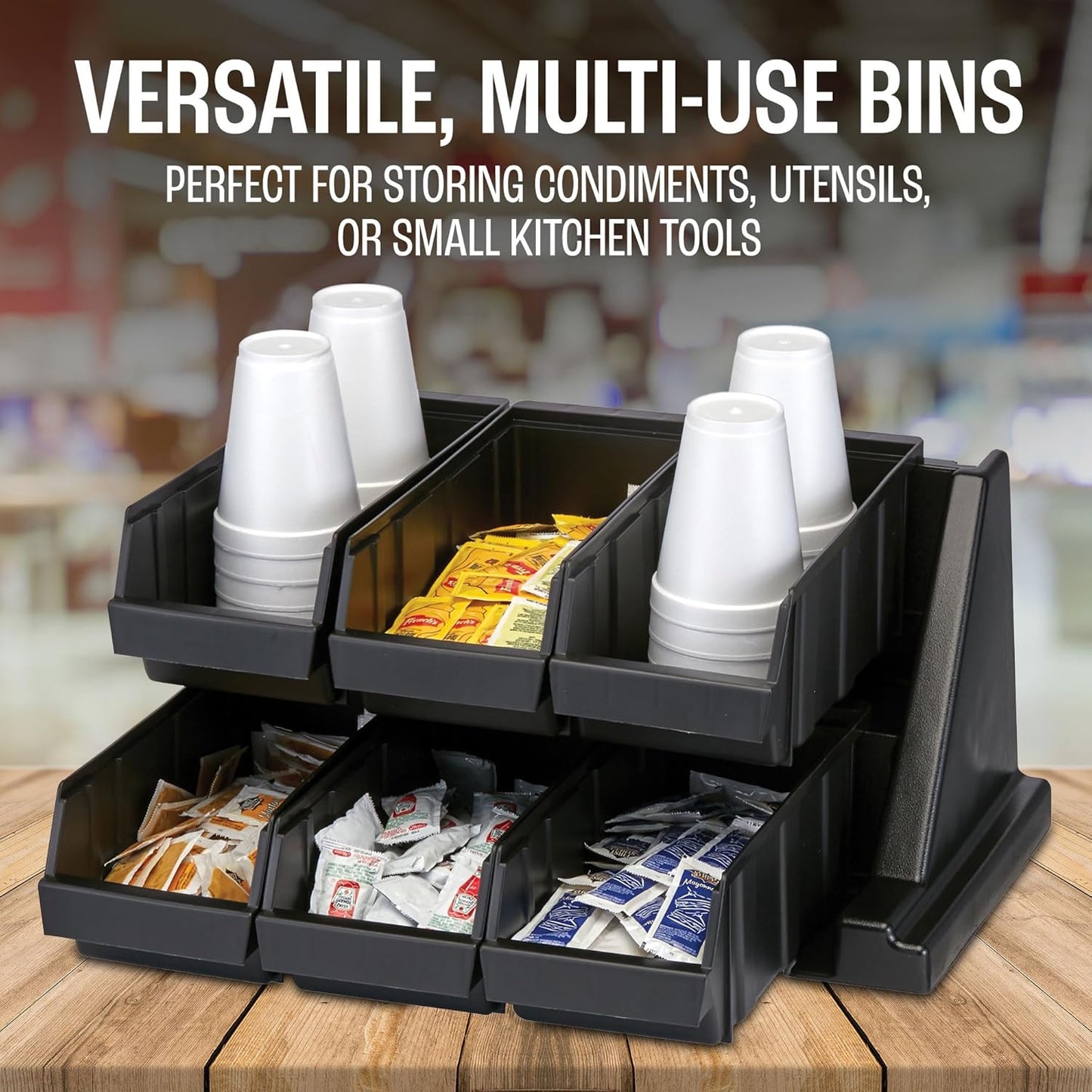 Cambro Versa - Self Serve Condiment and Utensil Bin - 12 Storage Bins - Ideal for food and coffee condiments (Black)
