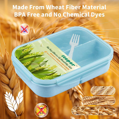 Itopor Classic Wheat Straw Bento Box, Leak-Proof 3-Compartment Lunch Box for Adults & Older Kids, BPA-Free Meal Prep Food Container with Fork, Microwave & Dishwasher Safe, 5.5 Cup, Sage Green