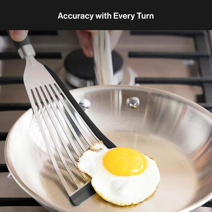 Misen Fish Stainless Steel Spatula - Slotted Turner for Cooking - Perfect for Frying - Heat Resistant - Dishwasher Safe -1mm Thick Flexible Flipper - Soft Silicone Grip Handle for Easy Use