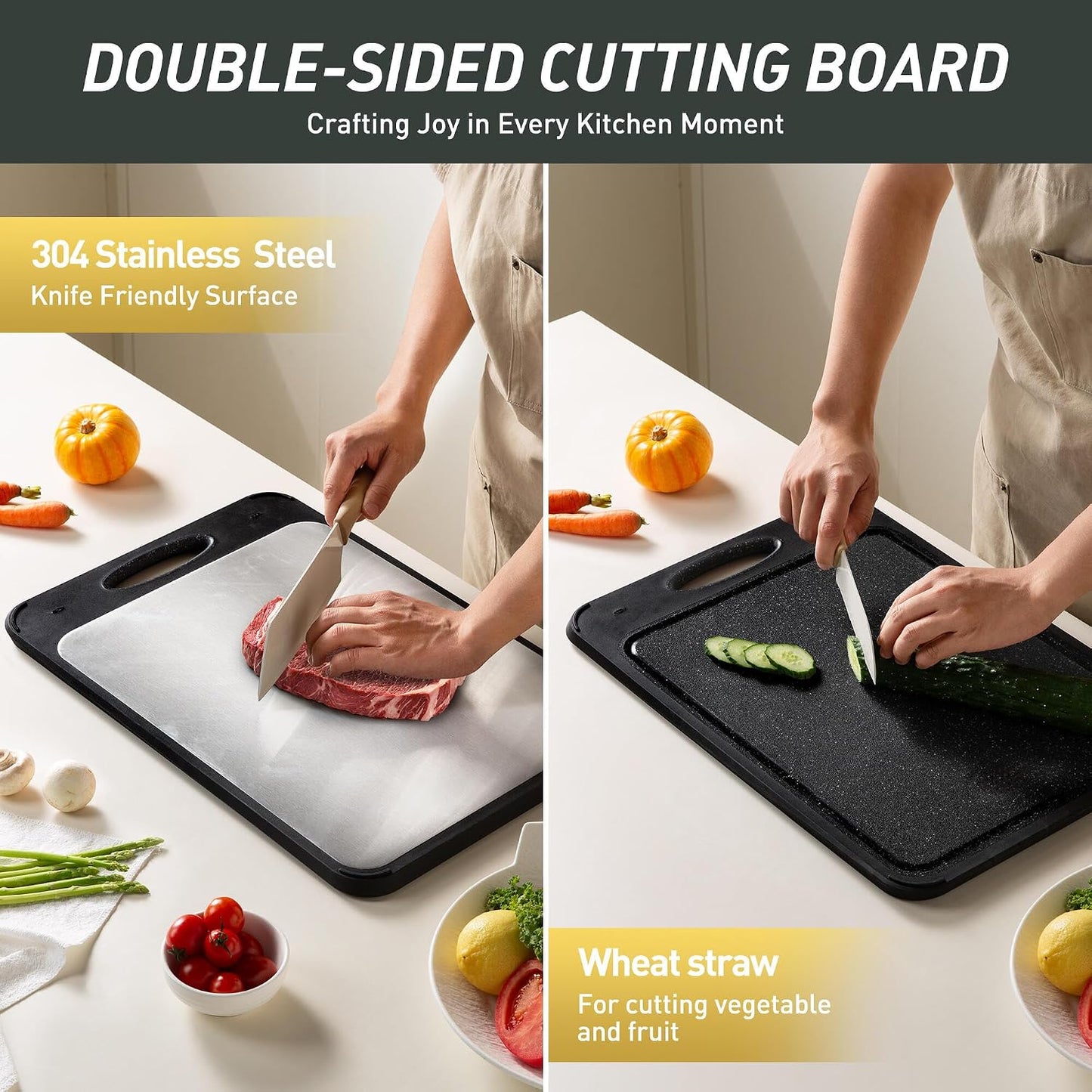 2 Packs Stainless Steel Cutting Board Set, Best Non Toxic Cutting Boards for Kitchen, Double Sided Metal Chopping Board for Meat/Fruit/Vegetables, Food Grade Kitchen Set Gift, [16”×11”+18”×12” Inch]