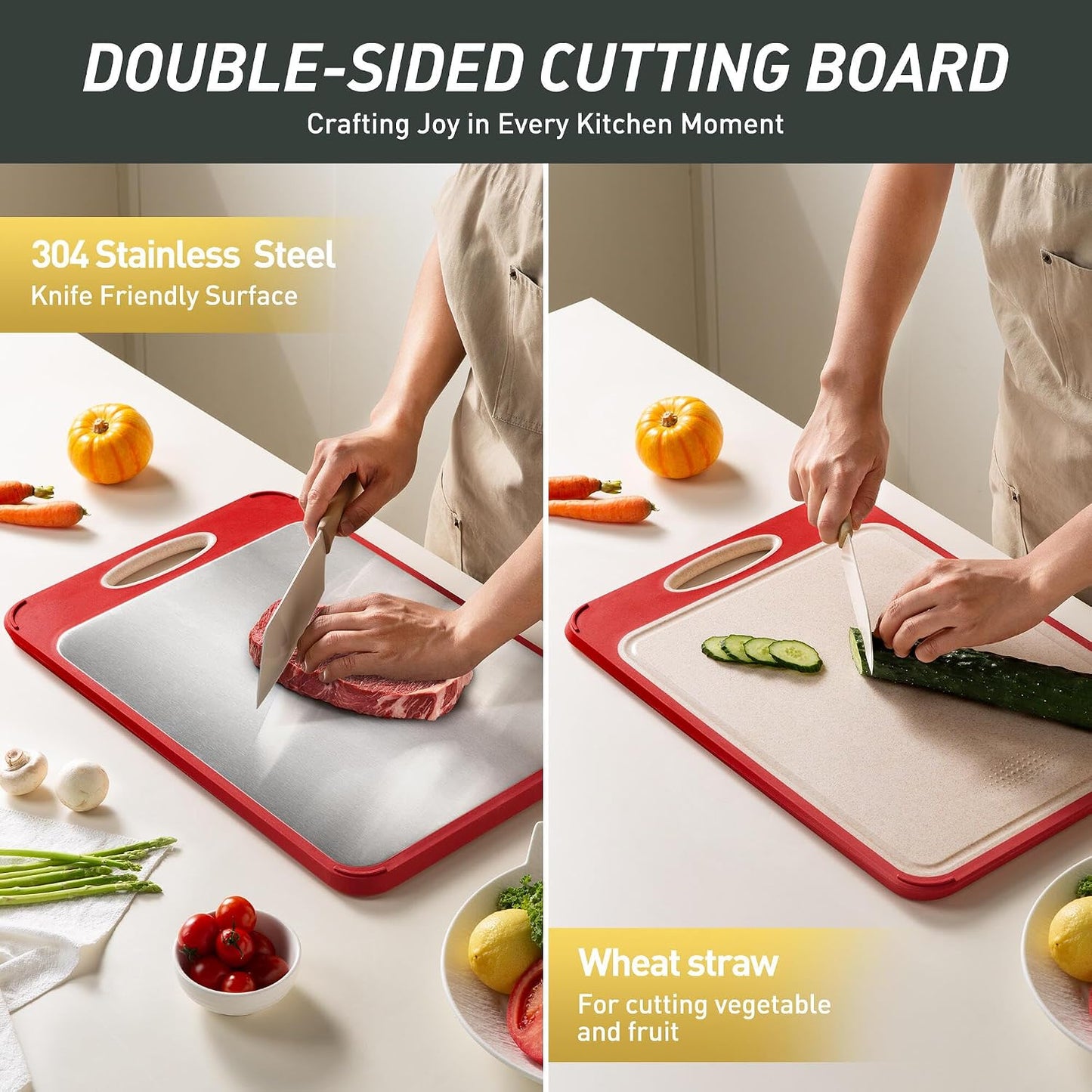 2 Packs Stainless Steel Cutting Board Set, Best Non Toxic Cutting Boards for Kitchen, Double Sided Metal Chopping Board for Meat/Fruit/Vegetables, Food Grade Kitchen Set Gift, [16”×11”+18”×12” Inch]