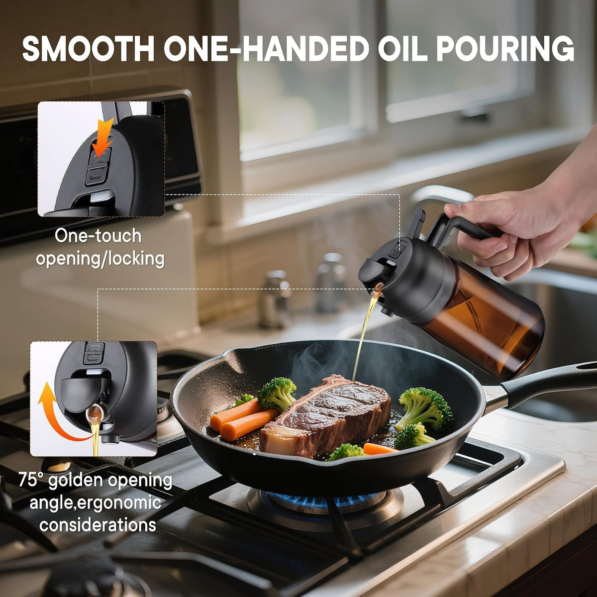 Oliver Oil Sprayer Dispenser for Cooking Bottle 16oz Dark Glass Black