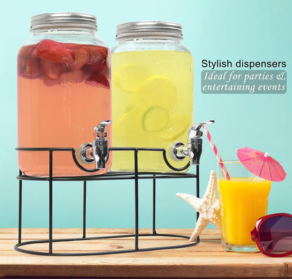 Estilo Gallon Drink Dispenser with Stand - Glass Beverage Dispenser with Stand for Weddings - Sun Tea Jar with Spigot 1 Gallon - Countertop Glass Water Dispenser for Lemonade and Parties