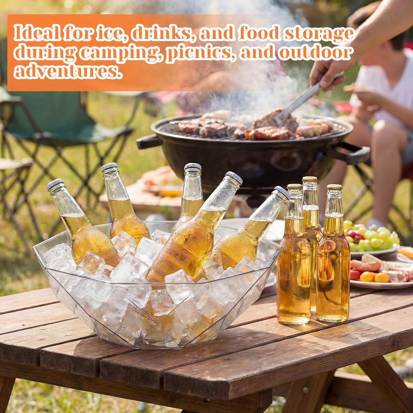 LemonRoad 6 Pcs 4l Clear Plastic Ice Buckets for Parties Beverage Tubs for Cocktail Acrylic Wine Champagne Buckets with 2 Scoops 2 Clamp Drink Cooler Bucket for Parties, Mimosa Bar Supplies, Beer
