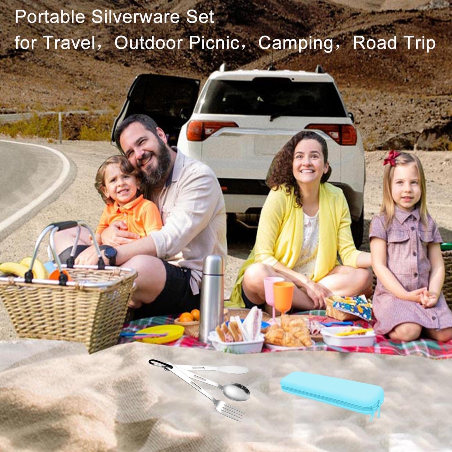 Travel Utensils Set with Silicone Case, Stainless Steel Silverware Set for Work Lunch Camping Picnic, Portable Cutlery Set on the Go, Easy to Clean (Grey)